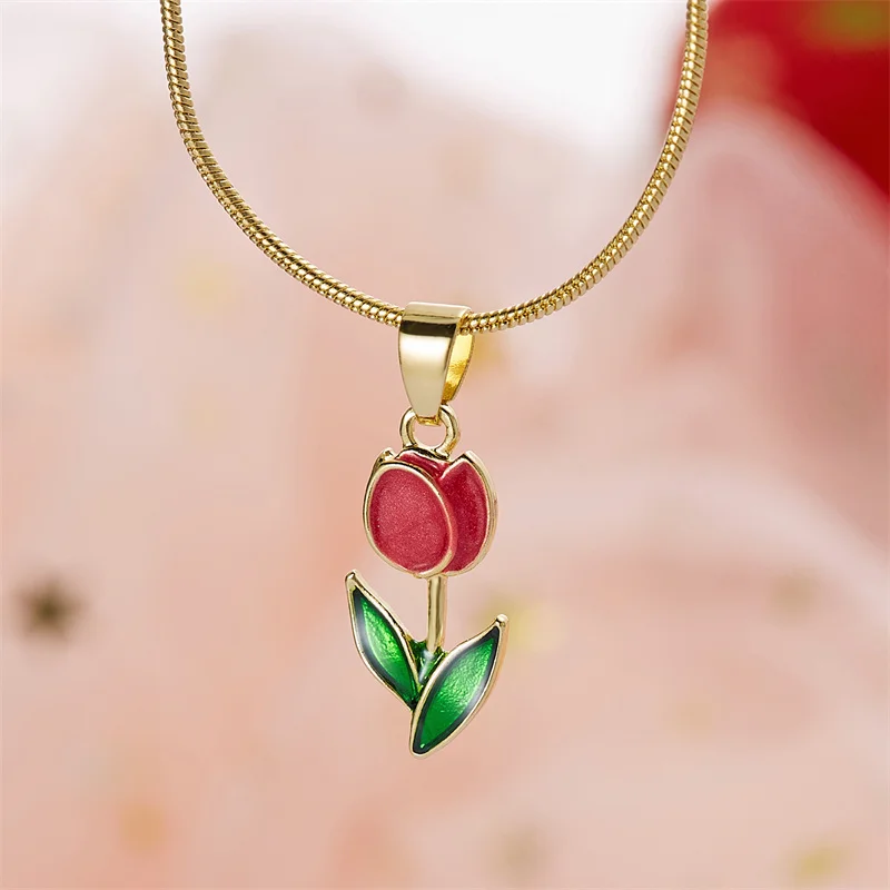 Vintage elegante tulipa colar pingente para mulheres, cristal brilhante, flor de zircão, corrente de clavícula, gargantilha para festa de casamento - Image 5
