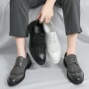Sapato de couro respirável masculino, brogue branco, com renda, monocromático, derby, malha, festa de negócios, casamento, moda verão