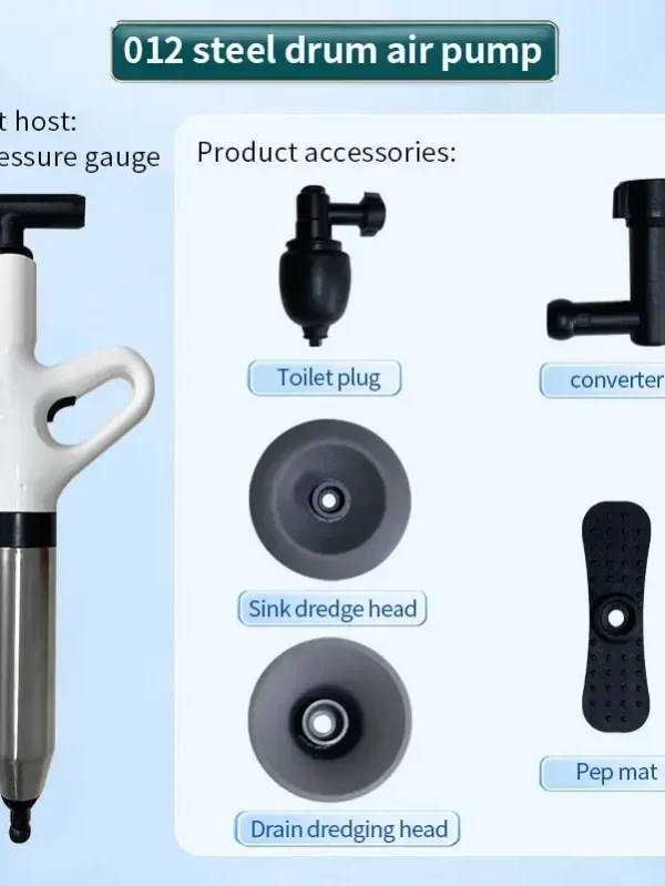 Stainless Steel Toilet Pipe Dredger Pneumatic Household High-pressure Dredging Tool Set Thickened Wall Cylinder Sturdy And Safe - Image 5