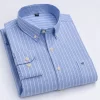 Camisa Oxford de algodão manga longa masculina, botão macio fino, xadrez, formal, extragrande, plus size S-7XL, social