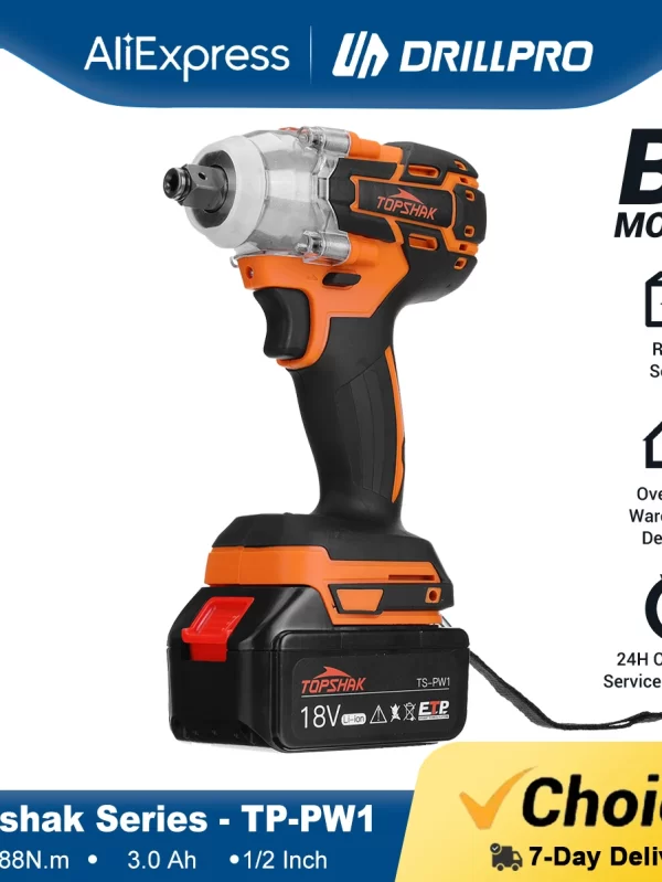 588N.M 1/2 inch Brushless Electric Impact Wrench Cordless Electric Wrench Rechargeable for 18V Battery Screwdriver Power Tools