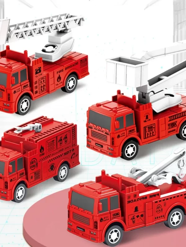 Mini carro de brinquedo educativo para crianças, puxar brinquedos, inércia, motor de incêndio, modelo de veículo, presentes de aniversário para meninos, 4pcs