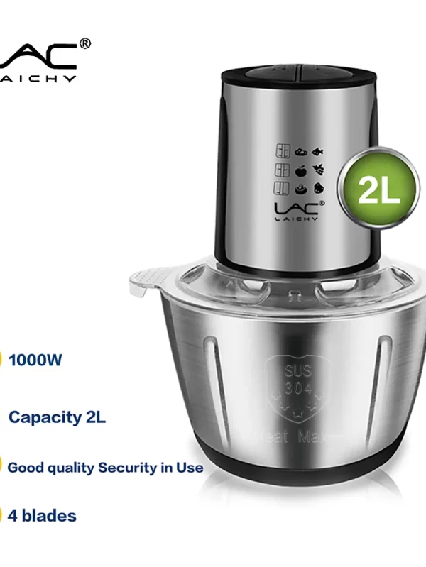 Processador elétrico de alimentos Nec-household, 2l capacidade, recipiente em aço inoxidável para carne, legumes, alho, moedor de carne