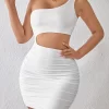 Sexy short skirt single shoulder sleeveless hollow out tight fitting hip wrapped short skirt dress women's clothing