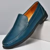 Mocassins de couro masculino, sapatos de luxo casuais, calçado social