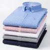 Camisas Oxford de algodão puro de manga comprida masculina, xadrez macio abotoado, roupas masculinas formais, camisa extragrande, tamanho grande, 6XL, 7XL