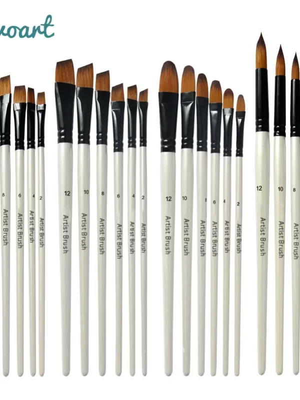 Two-tone Nylon Hair Brush Pearl White Wood Pole for Oil Paint for Hair Watercolor Brush for Beginners 6 Pcs/set Art Paint Brush