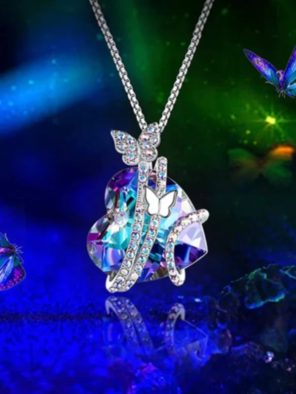Criativo de aço inoxidável zircão borboleta colar coração cristal pingente noivado colares para mulher inseto jóias presente - Image 3