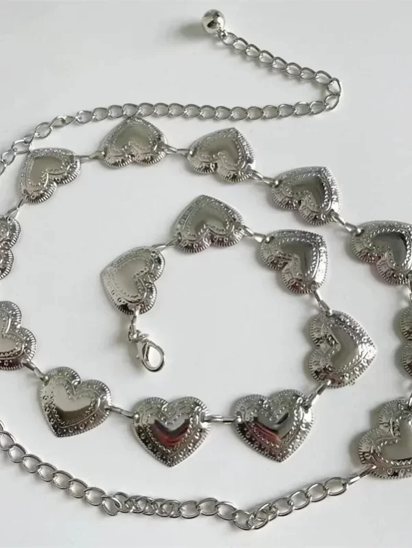 Cinto vintage para mulheres, jóia do corpo de metal, corrente amor-coração, borla, decorativa, feminina