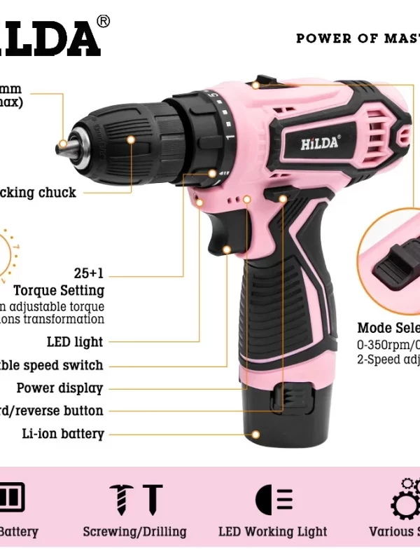 HILDA Electric Drill 12V Cordless Drill Electric Screwdriver Mini Wireless Power Driver DC Lithium-Ion Battery - Image 6