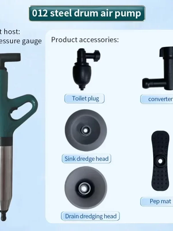 Stainless Steel Toilet Pipe Dredger Pneumatic Household High-pressure Dredging Tool Set Thickened Wall Cylinder Sturdy And Safe - Image 4