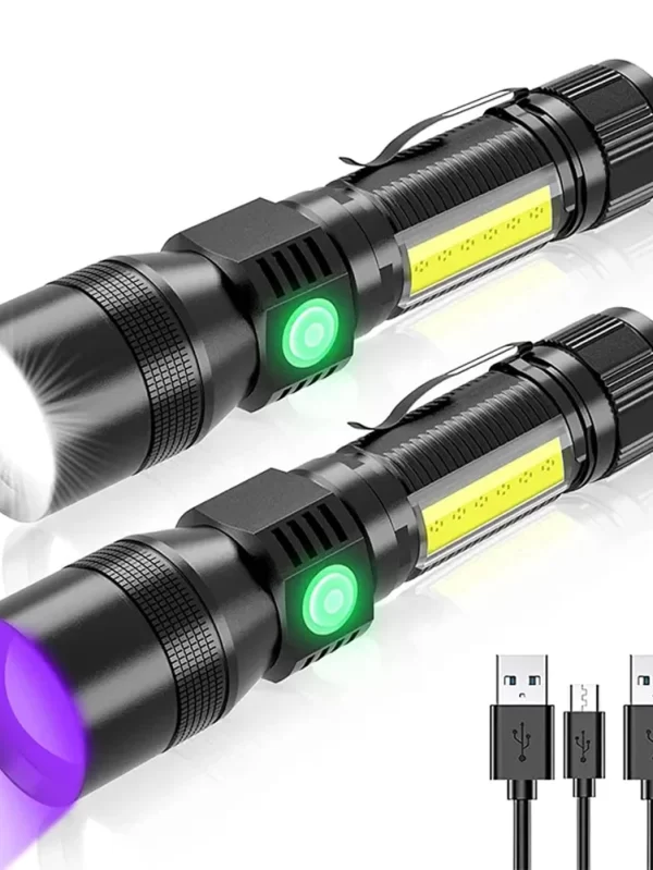 UV Light & Strong Light Flashlight USB Rechargeable Camping Lantern Pets Urine Stains Black Light Led Ultraviolet Torch Lamp